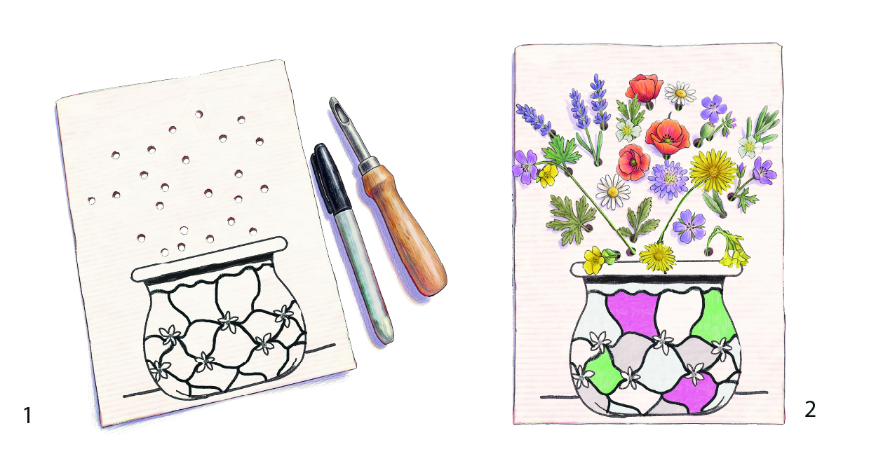 Elaboración de un “cuadro-ramo” de flores silvestres.