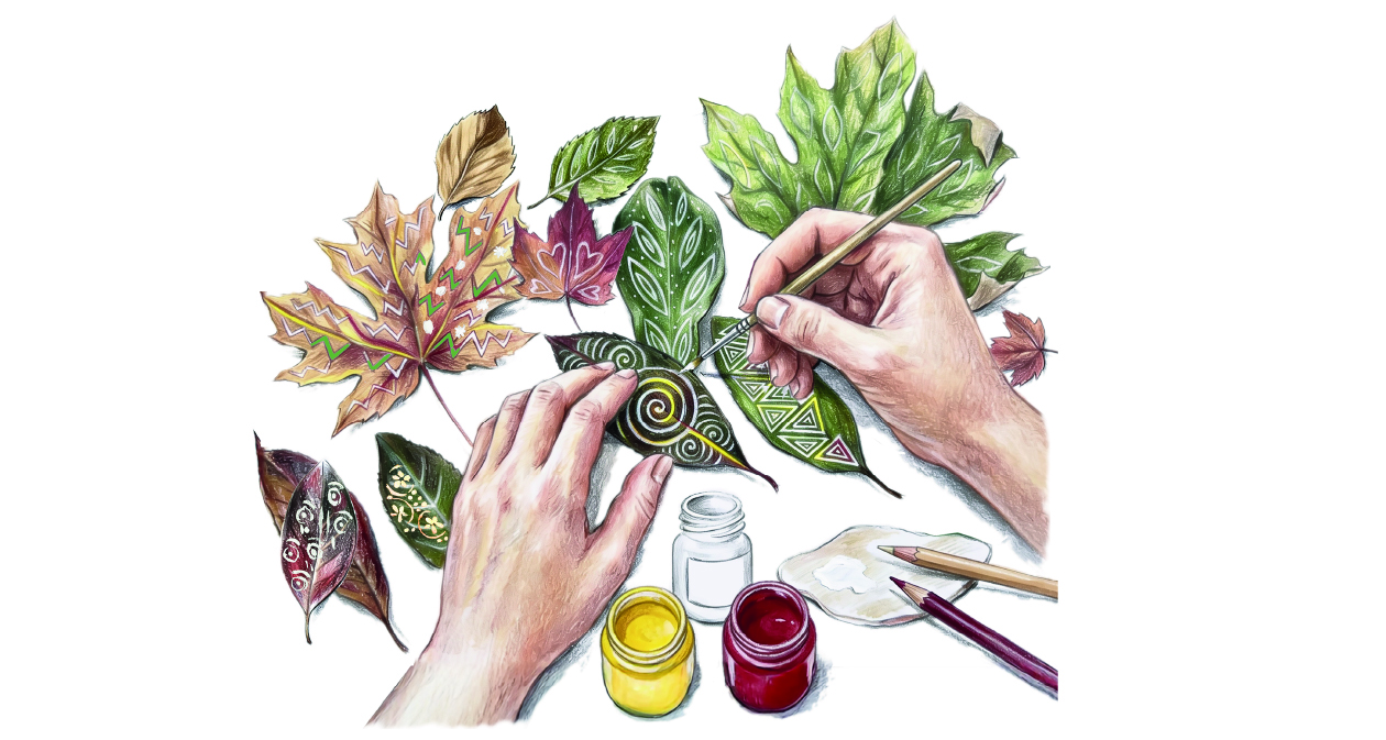Decoración de hojas con mandalas