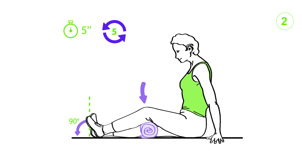 Dibujo donde se muestra una mujer haciendo isométrico de cuádriceps en extensión.