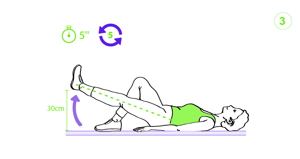 Dibujo donde se muestra una mujer haciendo elevaciones de pierna en extensión.