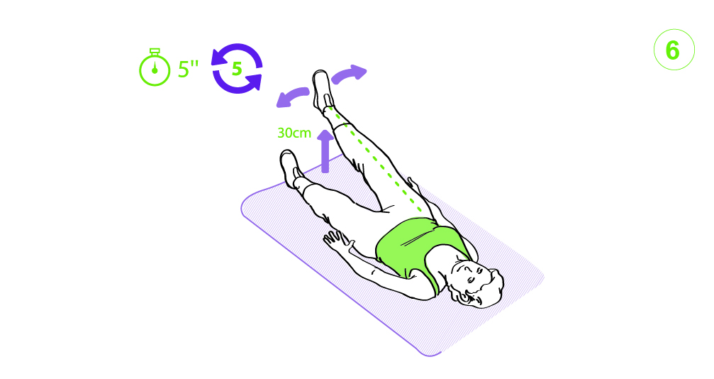Dibujo donde se muestra una mujer haciendo elevaciones de pierna en extensión.